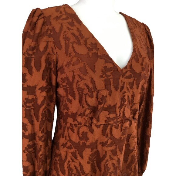 Eva Franco Anthropologie Burnout Velvet Top sz XS Puff Sleeve Sheer Rust Orange - Picture 4 of 16